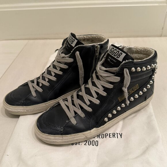 Golden Goose Slide Distressed Studded Sneakers - Picture 1 of 10